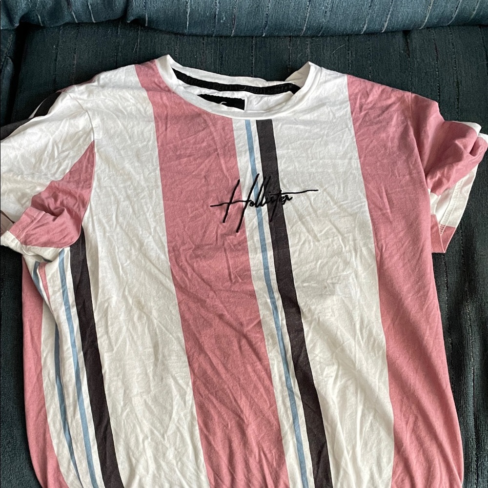 Hollister Pink and White Striped Short Sleeve Tee